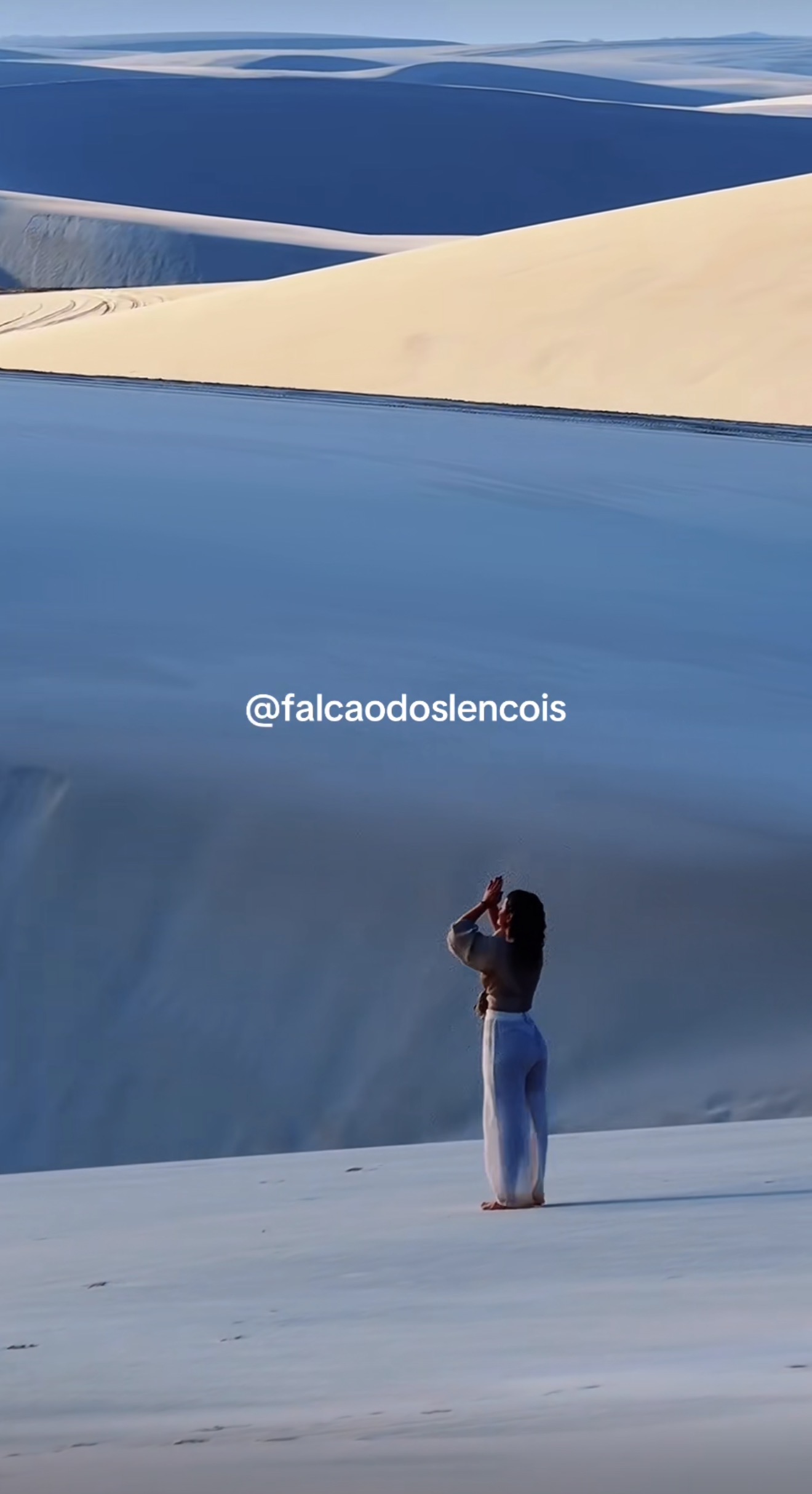Frame do vídeo viral do Falcão dos Lençóis nos Lençóis Maranhenses